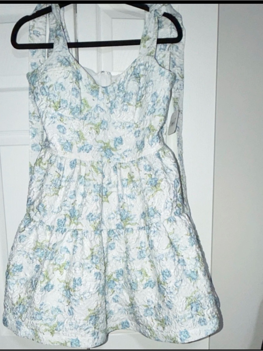 Altar'd State White Dress with Blue and Green Floral Print
